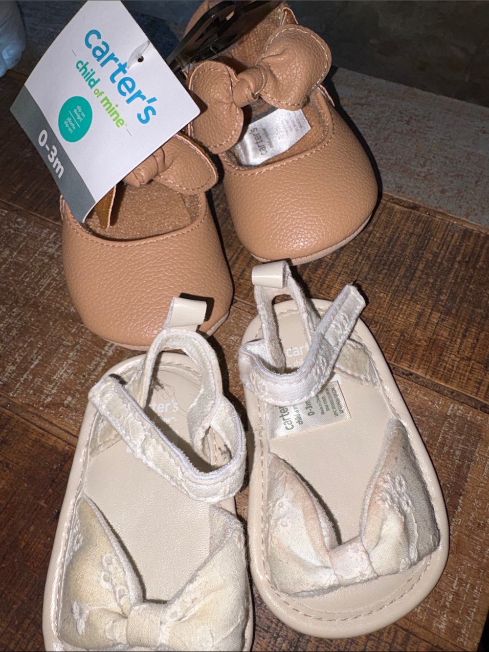 Carter's Baby Girls Tan and Cream Bow Sandals and Mary Janes